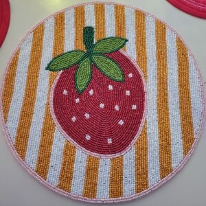 Set Of Strawberry Beaded Placemats